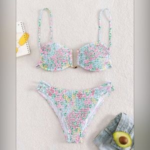 Floral Print Smocked Bikini